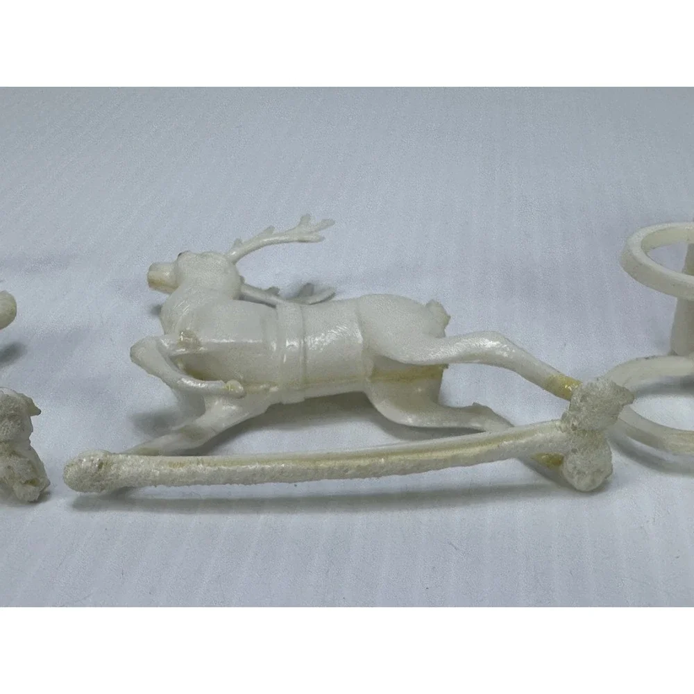 Vintage Christmas Hard Plastic Santa Sleigh Two White  Reindeer Candy Holder